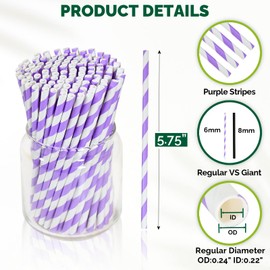 Chunspak Small Purple Paper Cocktail Straws, 5.75 inch, 500 counts, Disposable Short Sipping & Stirring Straws - Biodegradable