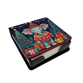Caroline's Treasures Elephant Christmas PU Leather Note Paper Holder with Artist-Designed Cover, Desk Accessory, Office Gift