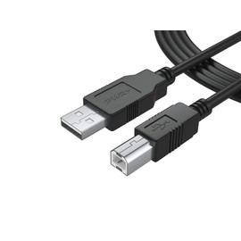 6Ft Long USB-Printer-Cable 2.0 for HP OfficeJet Laserjet Envy; Canon Pixma; Epson Workforce Stylus Expression Home; Brother; Silhouette Cameo; Dell Scanner Fax High Speed Cord 2.0