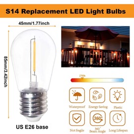 abulber S14 led Outdoor String Light Replacement Bulbs,Plastic,Shatterproof,Waterproof.1 Watt to Replace 11 Watts Incandescent Bulb.120V 2700K E26 Warm White 16 Pack