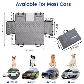 pettycare Dog Back Seat Cover Hard Bottom, Supports 400lbs, for Car with Mesh Window, Non-Slip SUV Truck, Grey