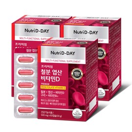 Nutri D Day Premium Iron, Folic Acid, Vitamin D x 3, total 6 month supply / 뉴트리디데이 프리미엄 철분 엽산 비타민D x 3개 총 6개월분