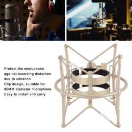 Microphone Shock Mount, Shock Mount Holder Mount Anti Vibration Shock Absorption Stable Zinc Alloy Mic Clip Holder Mount for 60mm Diameter Mics (Gold)