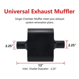 TECTRUC Muffler Single Chamber 2.25" Universal Muffler Performance Race Exhaust Muffler 2.25 IN Pipe,Aggressive Sound,Black(2.25" center in/out)