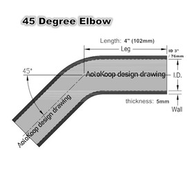 AotoKoop AotoKoop Universal 4-Ply High Performance 45 Degree Silicone Elbow ID 3" (76mm), Leg Length 4" (102mm) with T-Bolt Clamps 2pc - Blue (No Logo)