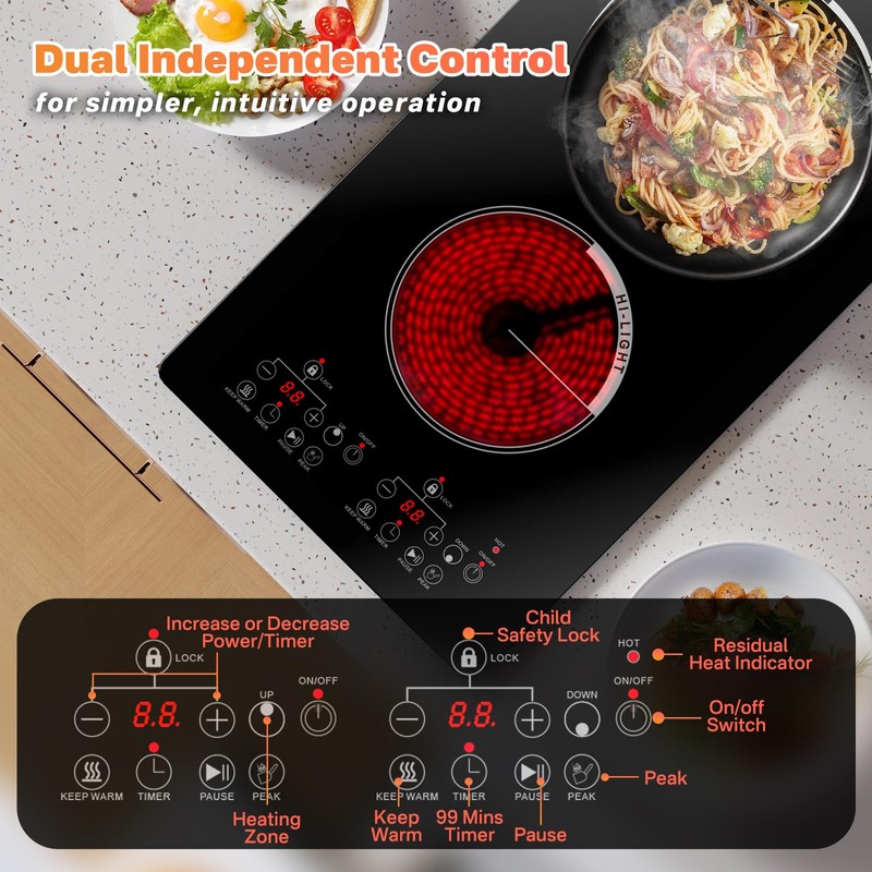 Gveyajo 2 Electric Burner Cooktop, 12 Inch Portable Plug in