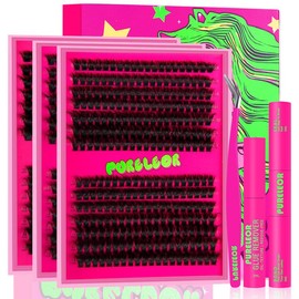 PURELEOR Lash Clusters Kit Fluffy 50D 80D 100D 150D Individual Lashes D Curl Cluster Eyelash Extensions 10-16mm DIY Thick False Eyelashes Kit with Lash Bond and Seal Waterproof, Lash Applicator:_150D-1