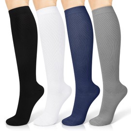 4 Pairs Compression Socks for Women & Men 15-20 mmHg is Best Athletic & Medical for Running Flight Travel Nurses (Mix -3, L-XL)