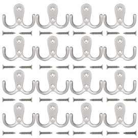 Umsole 10 Pieces Double Prong Robe Hook Retro Cloth Hanger with 20 Pieces Screws in Matte Nickel,Silver