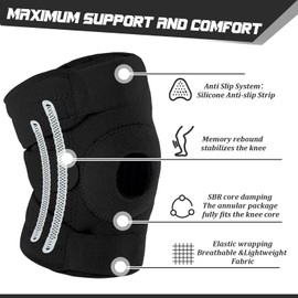 Foilswirl 1 Pcs Kids Knee Brace with Side Stabilizers Patella Gel Pads Adjustable Straps Youth Child Knee Brace Support for Meniscus Tear Sports, Meniscus Tear (Black)