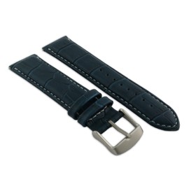22mm Blue & White Genuine Leather Mock Croc Watch Strap Band Mens Crocodile Padded Sandblasted Buckle