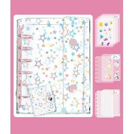 Sticker Notebook, A7 Sealing Notebook, Includes Key Holder, 20 Refills, 2 Sticker Mounts, 2 Zippered Pockets, Transparent, Durable, Plastan Mini Binder, Clear, Card Pocket, Girls, Collage Notebook
