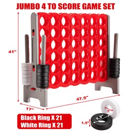 Costzon Giant 4-in-A-Row, Jumbo 4-to-Score Giant Games for Kid Adult, Indoor Outdoor Party Family Connect Plastic Game, 4 Feet Wide 3.5 Feet Tall w/42 Jumbo Rings & Quick-Release Slider (Red & Gray)