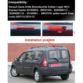 Car Third Roof Top Brake Lamp Camera Brake Light Rear View Support Camera Replacement for Renault Dacia Third Brake Light Dokker Logan MCV Express Box 62180802、89037432、8200690117