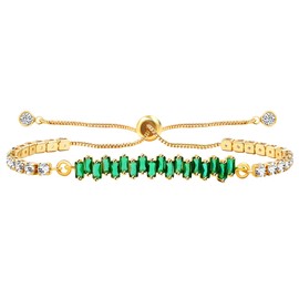 Tobestu Green Rectangle Cubic Zirconia Bracelet for Her - Gold Plated Slider Bolo Tennis Bracelets for Daily Wear Birthday or Christmas Y4254