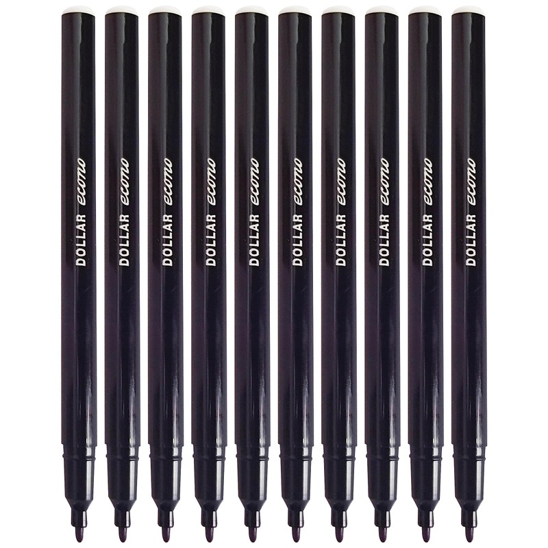 Dollar FeltStic Felt Tip Pens, BLACK, Pack of 10, Fine