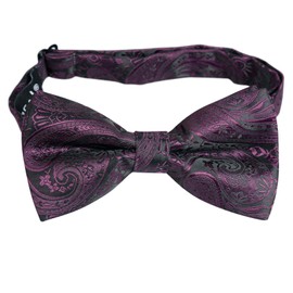 Alizeal Mens Classic Paisley Bow Tie, Hanky and Cufflinks Set, Plum Purple