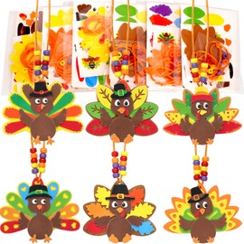 WorldBazaar Thanksgiving Turkey Necklace Crafts for Kids Fall Bulk Necklaces DIY knits Thanksgiving Activities Art Party 12 Pack