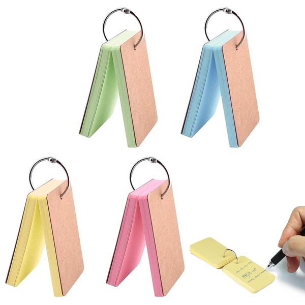 Index Cards with Ring, Flashcards Paper, Pack of 4 Blank