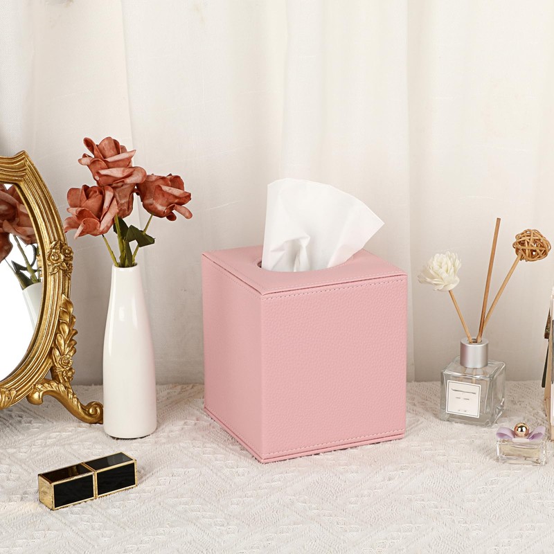 BTSKY PU Leather Cube Tissue Holder Box - Household/Office Square