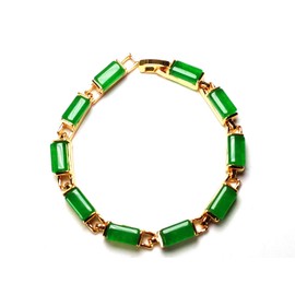 3D Yellow Gold Green Jade Square Bangle Chain Tennis Bracelets Jewelry Mother's Gifts