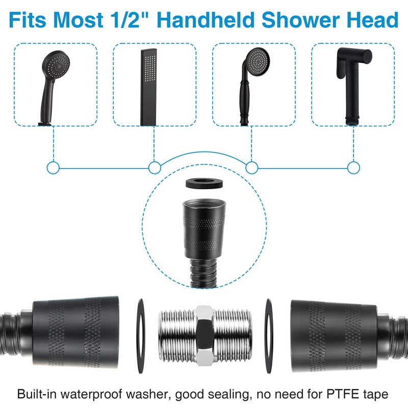 Dreyoo Matte Black Shower Head Hose with Extension Connector, 39