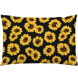 EKOBLA Throw Pillow Cover Vintage Sunflowers Retro Yellow Floral Blossom Rustic Style Black Background Decor Lumbar Pillow Case Cushion for Sofa Couch Bed Standard Queen Size 20x30 Inch