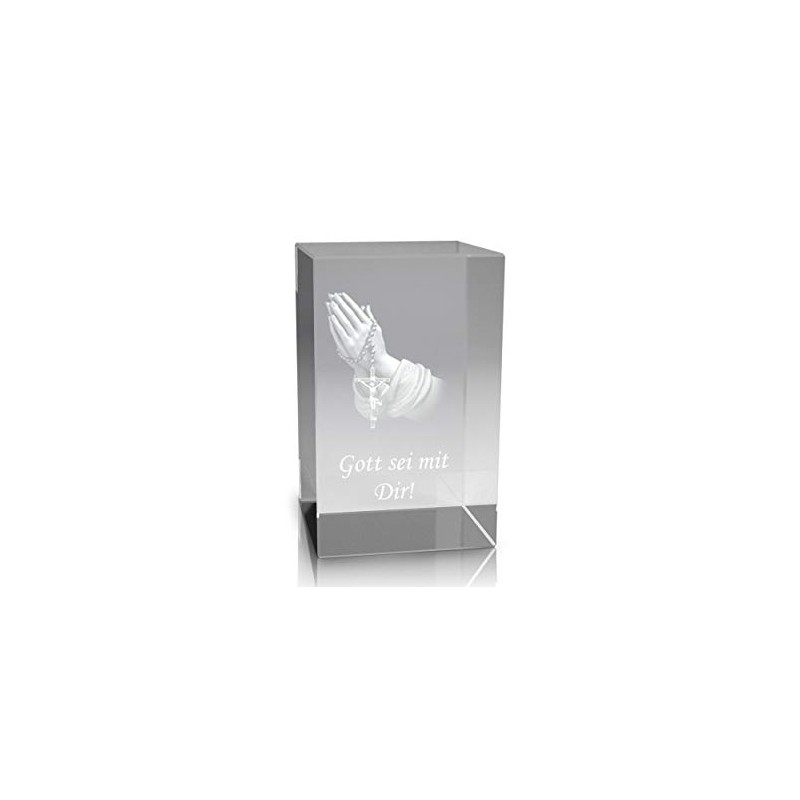 VIP-LASER 3D Glass Crystal Cuboid XL with Praying Hands and