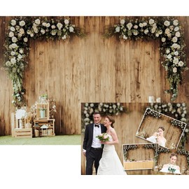 DASHAN 7x5ft Polyester Wedding Backdrop Rustic Floral Wood Wall Bridal Shower Backdrop Birthday Party Reception Ceremony Photography Background Valentine's Day Kids Birthday Party YouTube Photo Props
