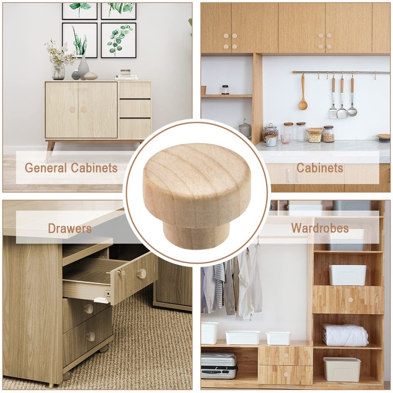 Wooden Drawer Knobs Cabinet Round Flat 12PCS Wooden Drawer Handles