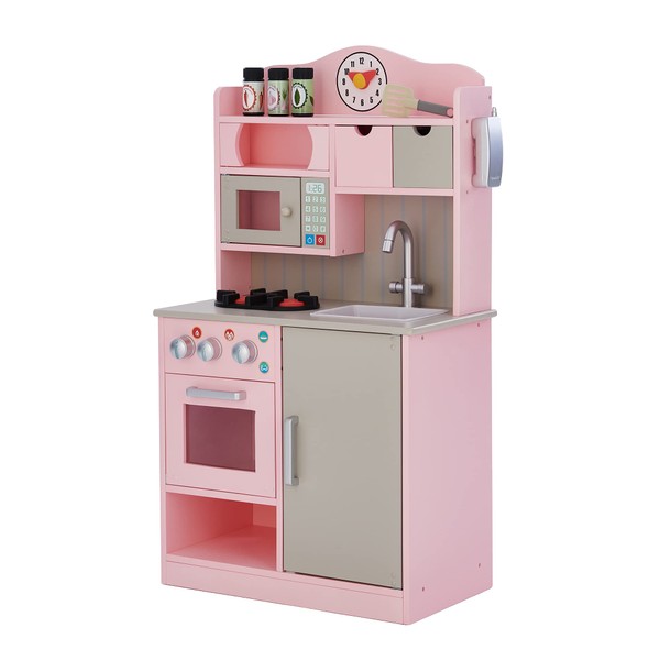 Teamson Kids Little Chef Florence Classic Kids Kitchen Playset with 5 Accessories, Pink/Gray