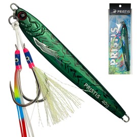 Pristis 1.4 oz Saltwater Fishing Jigs, Speed Pitch Metal Spoon, Fast Long Casting Vertical Jigging Lures, Deep Sea Sinking Lead Blade Baits, Fish Gear with Hooks for Bass Tuna Walleye (Hunter Green)