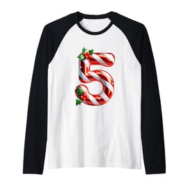 Christmas Candy Cane Number Five Raglan Baseball Tee