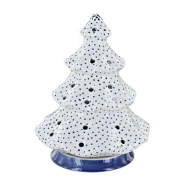 Blue Rose Polish Pottery - Blue Small Dots Tree Luminary - 7.5" Tall - Hand-Painted Polish Pottery Holiday Candle Holder, Unique Christmas Gift & Festive Décor