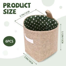 Diakey 6 Pack Hanging Basket, Small Wall Storage Baskets for Organizing, Burlap Foldable Hanging Organizer Bag Boho Wall Decor with S Hooks for Sunglasses Wallet Key Pen