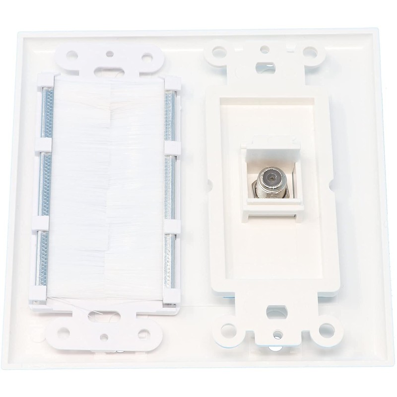 RiteAV Mesh Brush Coax Cable TV Wall Plate Dual 2