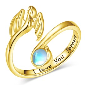 Feijiesi Dragon Ring for Women 925 Sterling Silver Moonstone Dragon Open Ring Dragon Jewelry Gifts for Women (Gold), Sterling Silver, Moonstone
