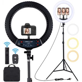 18 inch LED Ring Light with Tripod Stand Dimmable Makeup Selfie Ring Light for Studio Portrait YouTube Vlog Video Shooting with Carrying Bag and Remote Controller, CRI 90