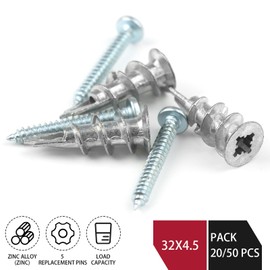 YIWONFU Cavity Dowels, Pack of 20 Metal Plasterboard Dowels, Heavy Duty Self-Drilling Plasterboard Dowels, Dowels with Screws for Fixing in Stone, Brick, Concrete, Plasterboard Uvm