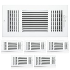 Datanly 6 Pcs White Interior Size 14 x 6 Inch Air Ceiling Vent Covers 3 Way Sidewall Wall Ceiling Register Air Conditioner Vent Cover Solid Steel HVAC Cover for Home, Bathroom, Office, Toilet