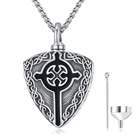TANGPOET Shield Ash Necklace 925 Sterling Silver Cross/Dog Paw Urn Necklace, Urn Necklaces for Ash Pendants, Gifts for Men Women, Sterling Silver