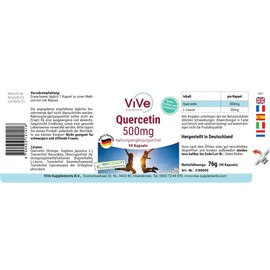 Quercetin 500mg - 90 Kapseln für 90 Tage - hochdosiert und vegan - natürliches Bioflavonoid | Qualität aus Deutschland von ViVe Supplements