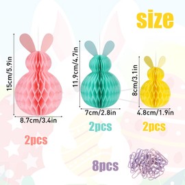 Xbessc Pack of 6 Easter Decoration Honeycomb Ball Colourful Honeycomb Easter Bunny for Hanging and Decorating with 8 Paper Clips Easter Honeycomb Ball Paper Easter Decoration for Hanging for Spring