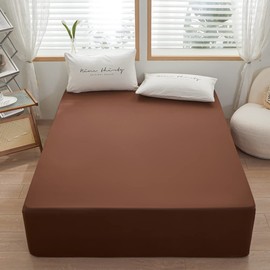 rushrushlulu Bedding Twin Size Fitted Sheet Only-Twin Size Deep Pocket Bottom Sheet Fits 15inches Bed Matress Sheet Soft and Microfiber Easy Care-Brown