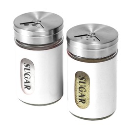 STJKBDFC Sugar Shaker Duster Stainless Steel and Glass Set with Adjustable Pour Holes Cinnamon Shaker For Coffee Bar,set of 2 (White)