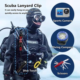 Ori Yuan - Paquete de 4 clips de cordón de buceo, hebilla colgante portátil, correa antipérdida con lazo ajustable y banda de banda de bandera de buceo para cámaras de buceo subacuáticas, anteojos de
