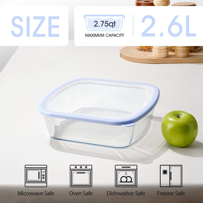 NUTRIUPS Glass Baking Dish with BPA Free Lids, Square Baking