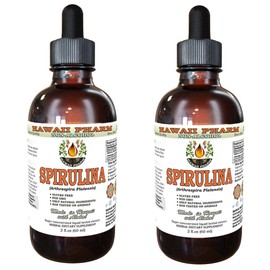 HawaiiPharm Spirulina Alcohol-Free Liquid Extract, Organic Spirulina (Arthrospira platensis) Dried Algae Glycerite Natural Herbal Supplement, USA 2x2 fl.oz
