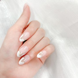 COLOR ELEMENT White French Tip Press On Nails Almond, Gold Foil Short Almond Press On Nails Short Fake Nails With Designs False Nails, Reusable Natural ABS Nails Press Ons Short (Golden Edge)