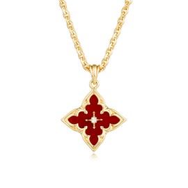 MYEARS Women Four Leaf Clover Necklace Gold Pendant Red Jasper Cubic Zirconia 14K Gold Plated Simple Dainty O Link Chain Everyday Trendy Jewelry